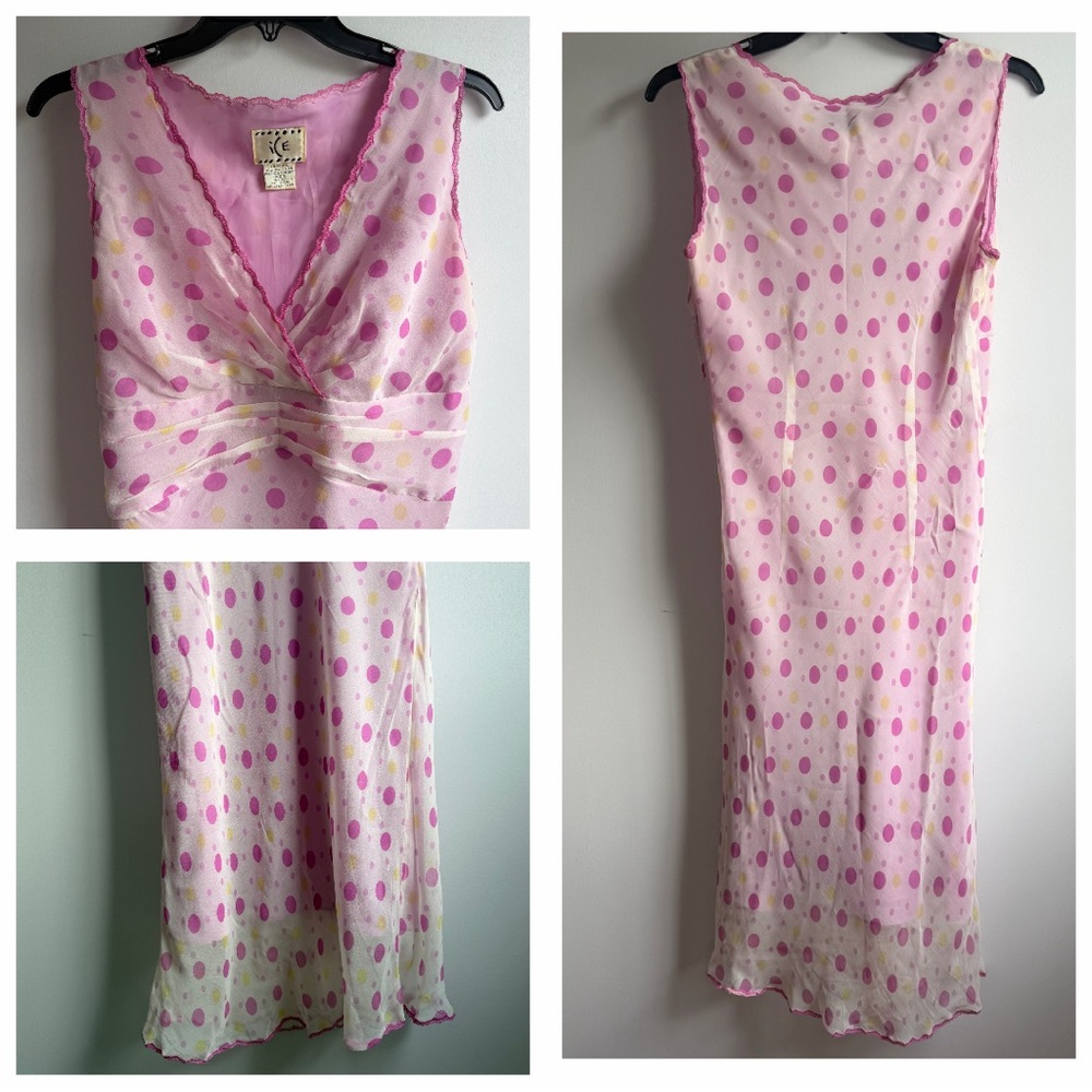 vintage pink polka dot silk slip dress y2k - Picture 4 of 12